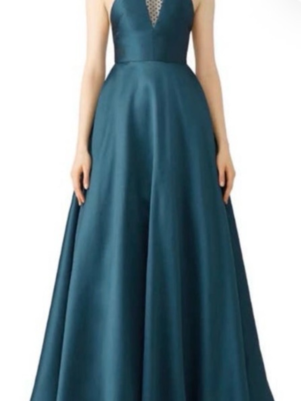 Monique Lhuillier Teal Mesh Formal Gown
